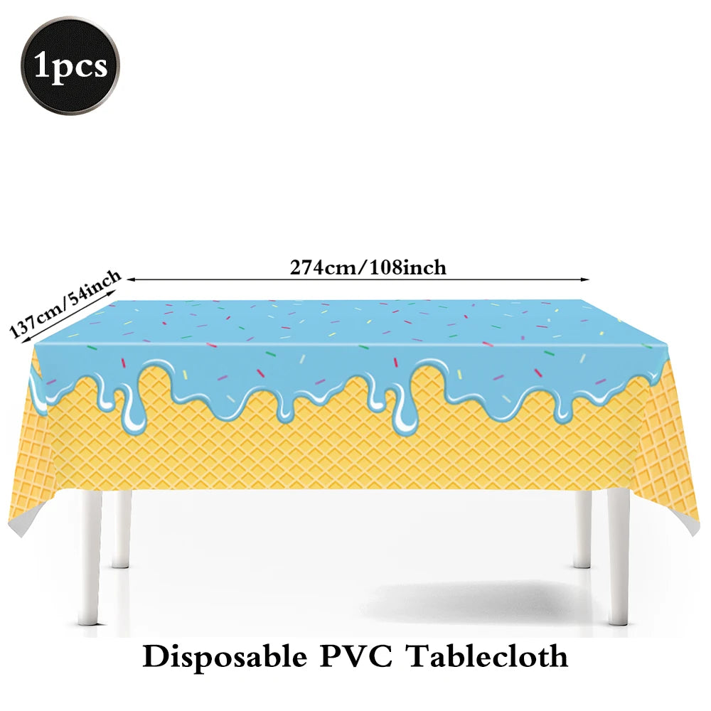 Ice Cream Party Decorations Plates Napkins Banner Cups Tablecloth for Kids Girls Ice Cream Theme Birthday Summer Party Supplies