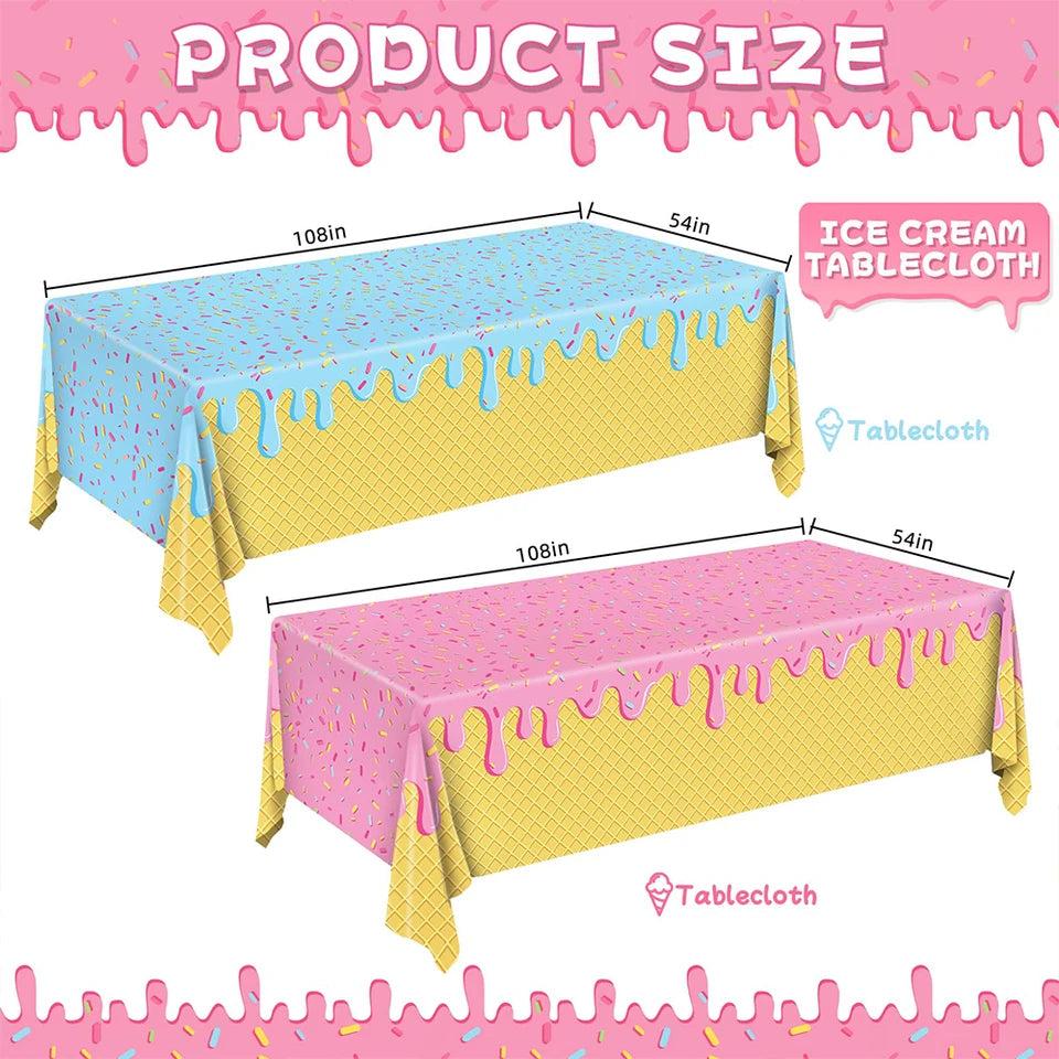 Ice Cream Party Decorations Plates Napkins Banner Cups Tablecloth for Kids Girls Ice Cream Theme Birthday Summer Party Supplies