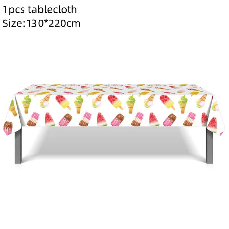 Ice Cream Theme Disposable Tablecloth Happy Birthday Party Decoration For Home Summer Wedding Birthday Baby Shower Decor