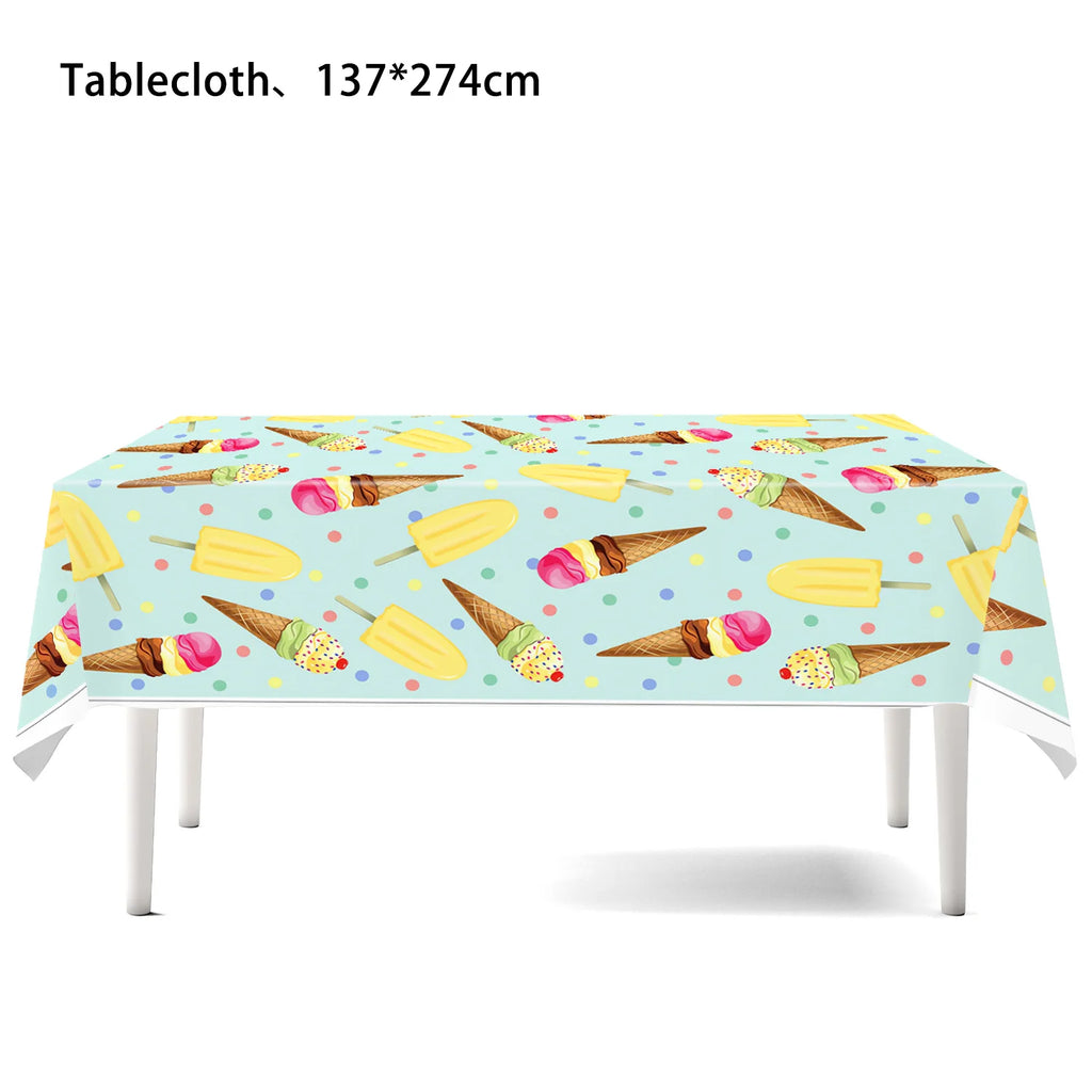 Ice Cream Theme Disposable Tablecloth Happy Birthday Party Decoration For Home Summer Wedding Birthday Baby Shower Decor