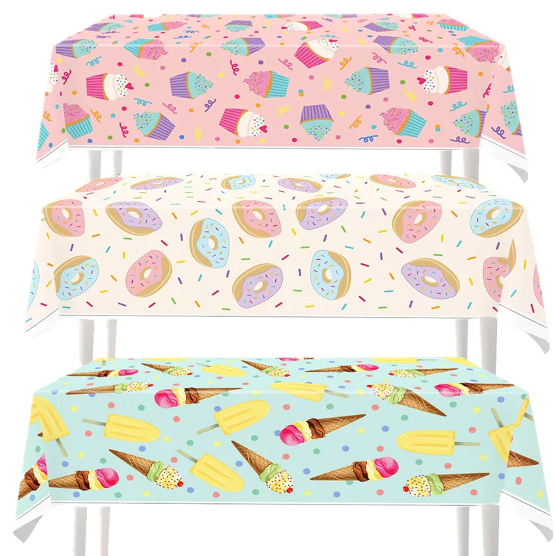 Ice Cream Theme Disposable Tablecloth Happy Birthday Party Decoration For Home Summer Wedding Birthday Baby Shower Decor