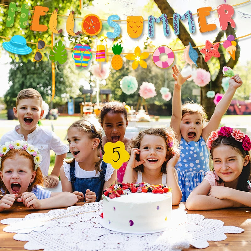 Hello Summer Banner Sun Popsicle slippers Pattern Bunting Garland Hawaiian Tropical Beach Pool Birthday Party Hanging decoration
