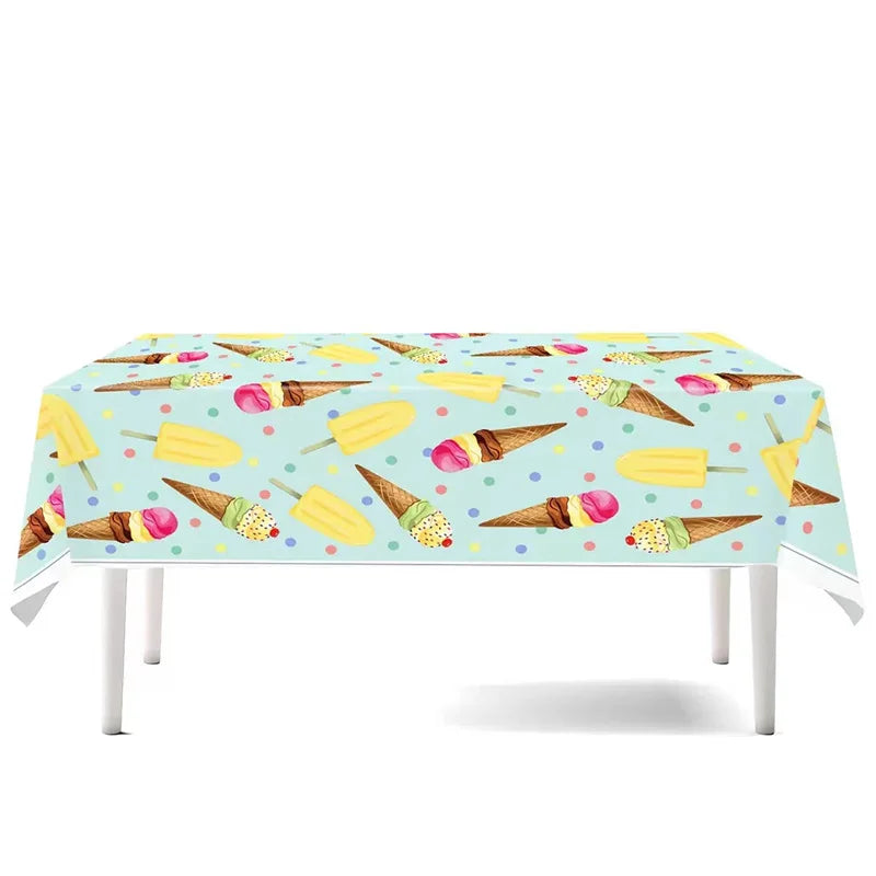 Ice Cream Theme Disposable Tablecloth Happy Birthday Party Decoration For Home Summer Wedding Birthday Baby Shower Decor