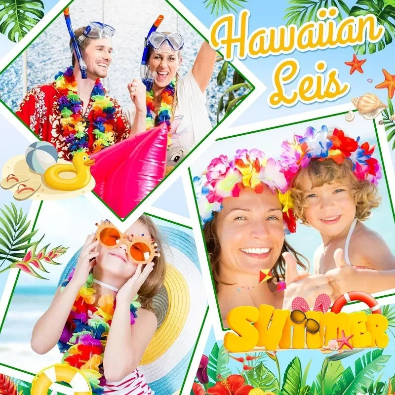 Hawaiian Artificial Flower Necklace Summer Pool Party Supply Tropical Beach Birthday Party Decoration Wedding Christmas Garland