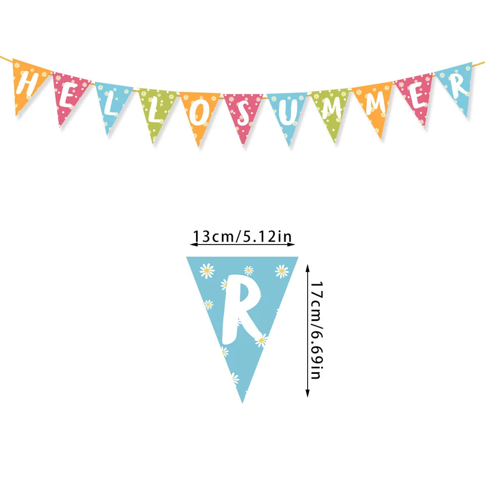 Hello Summer Banner Sun Popsicle slippers Pattern Bunting Garland Hawaiian Tropical Beach Pool Birthday Party Hanging decoration