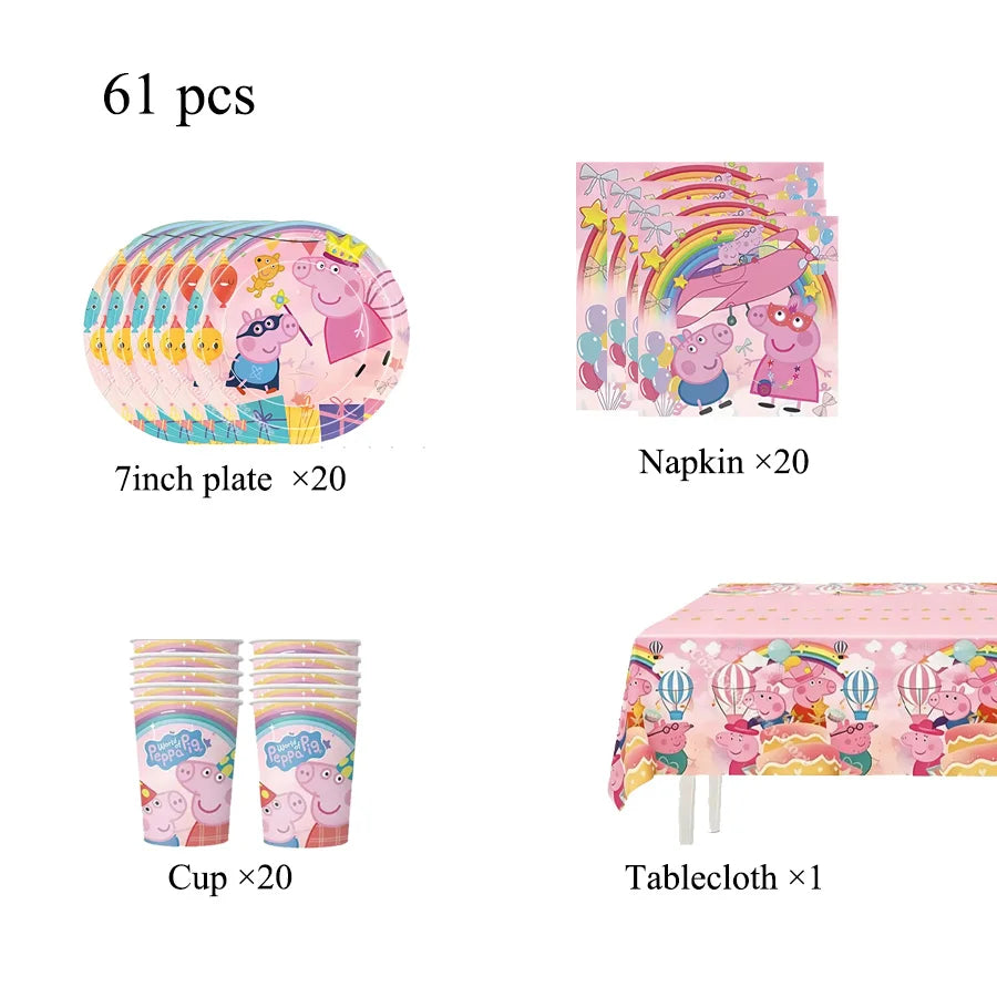 Peppa Pig Birthday Party Decoration Tableware Paper Plates Napkins Party Favors Gift Tablecloth Party Supplies Baby Shower