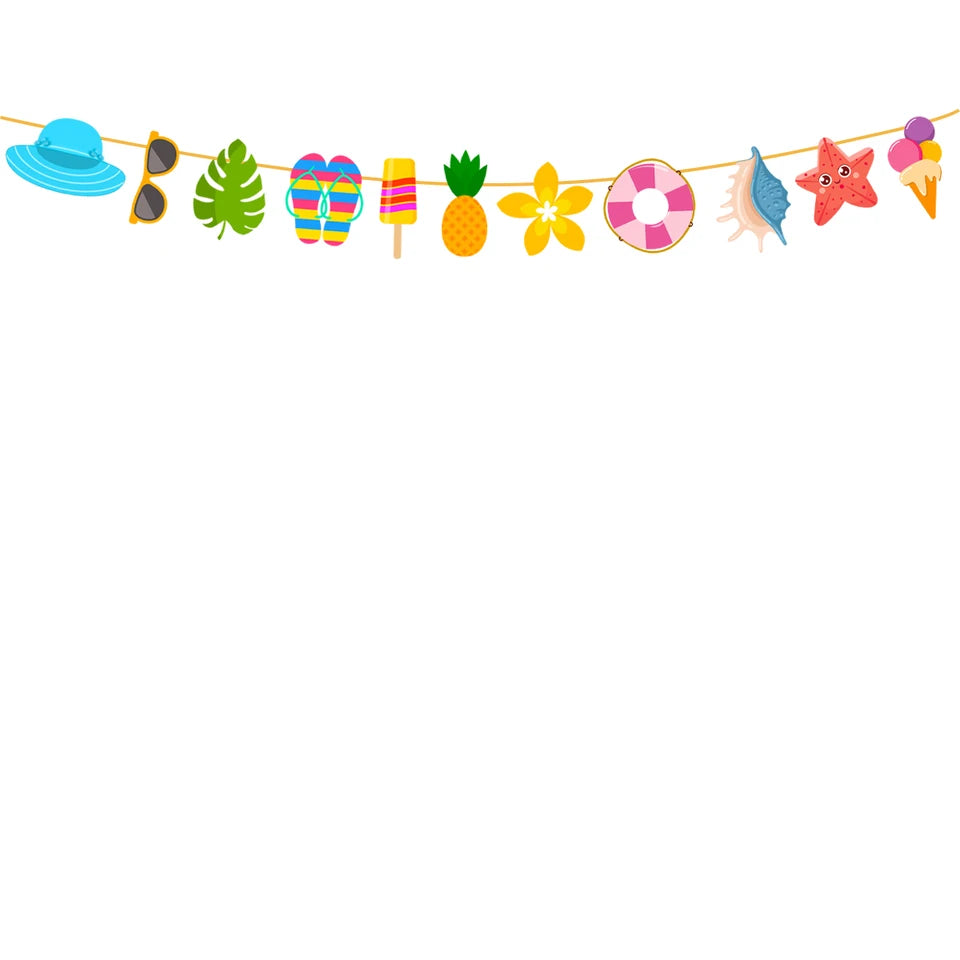 Hello Summer Banner Sun Popsicle slippers Pattern Bunting Garland Hawaiian Tropical Beach Pool Birthday Party Hanging decoration