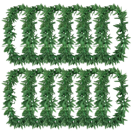 12/1pcs Tropical Green Leis Hawaiian Party Artificial Leaf Flowers Garland Necklace Summer Luau Beach Birthday Party Decoration