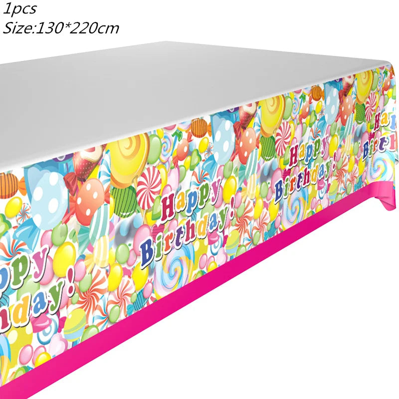 Ice Cream Theme Disposable Tablecloth Happy Birthday Party Decoration For Home Summer Wedding Birthday Baby Shower Decor