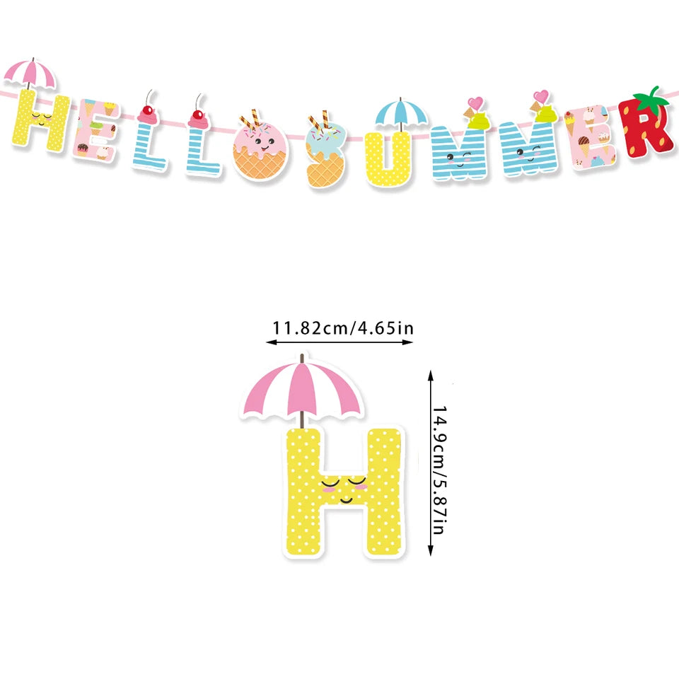 Hello Summer Banner Sun Popsicle slippers Pattern Bunting Garland Hawaiian Tropical Beach Pool Birthday Party Hanging decoration