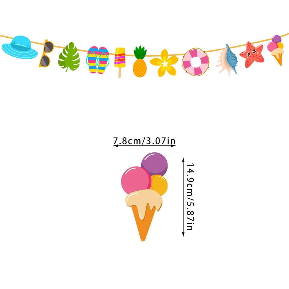 Hello Summer Banner Sun Popsicle slippers Pattern Bunting Garland Hawaiian Tropical Beach Pool Birthday Party Hanging decoration