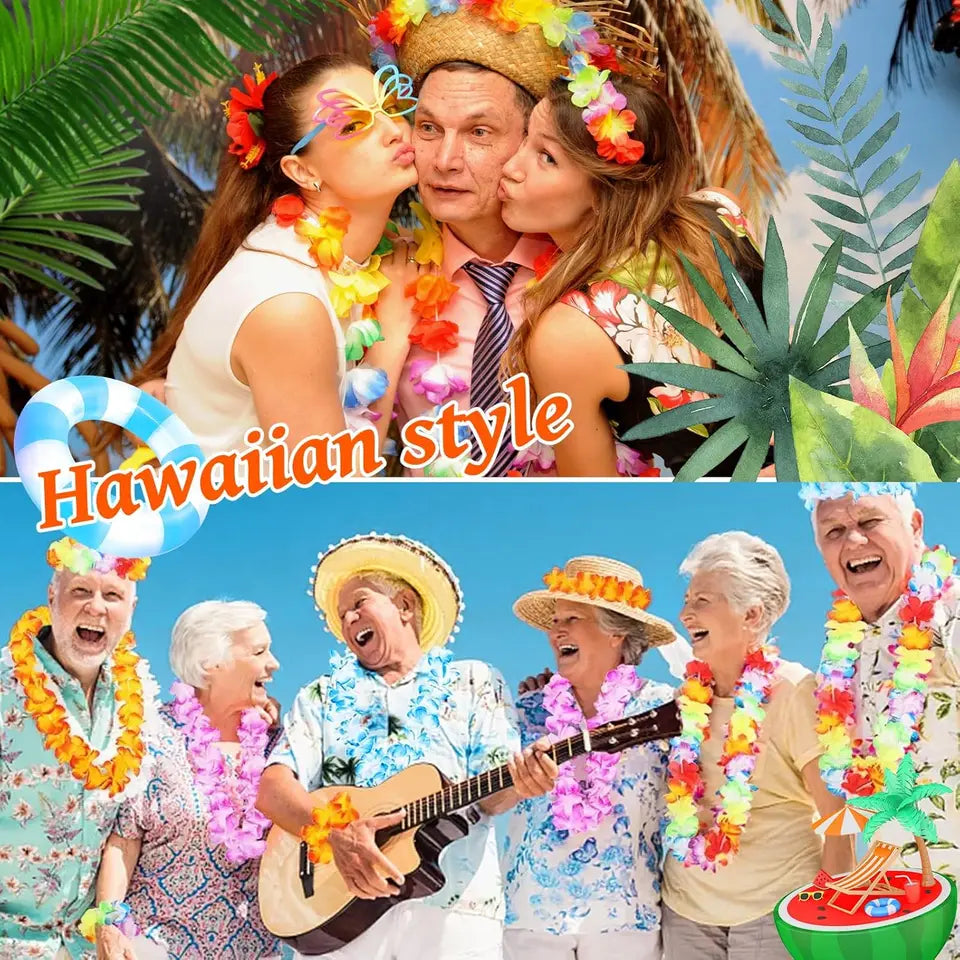 Hawaiian Artificial Flower Necklace Summer Pool Party Supply Tropical Beach Birthday Party Decoration Wedding Christmas Garland